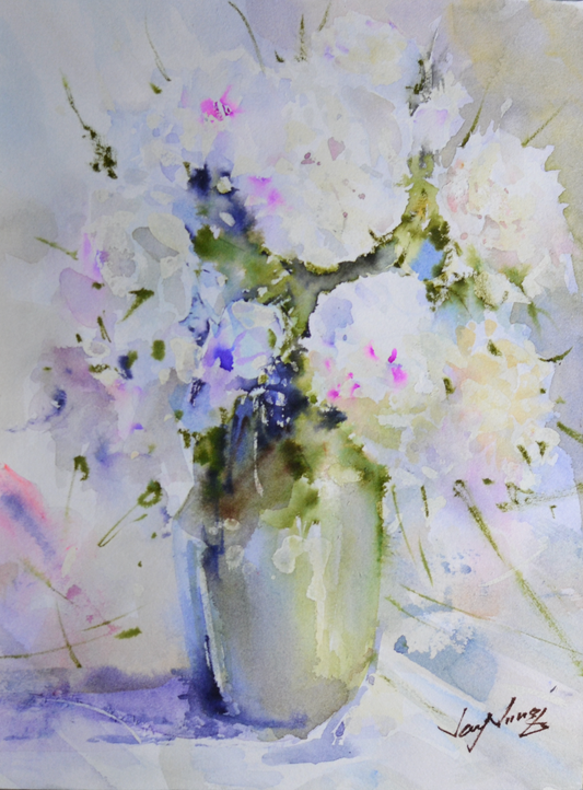 EOPR] JAY JACK JUNG (B. 1955) Original Artwork - Impressionism Flower Vase Still Life Painting