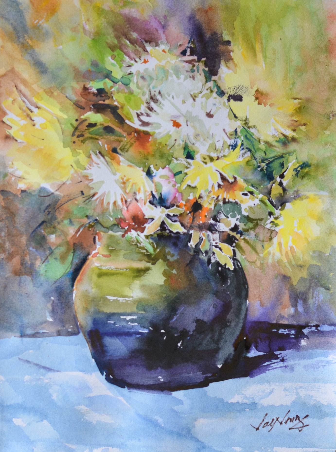 EOPR] JAY JACK JUNG (B. 1955) Original Artwork - Impressionism Flower Vase Still Life Painting