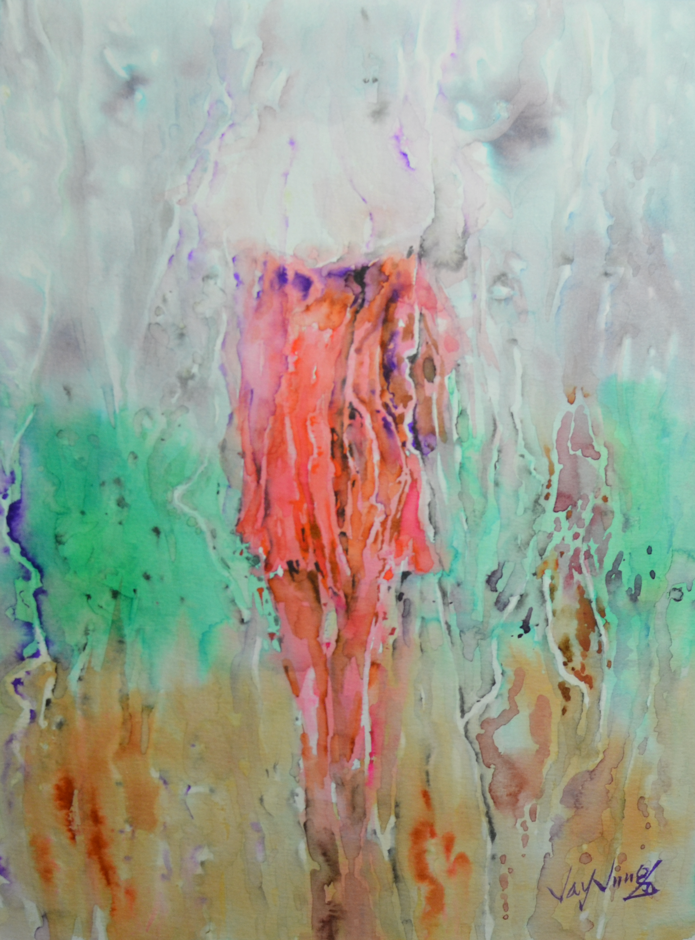 EOPF] JAY JACK JUNG (B. 1955) Original Artwork - Abstract Expressionism Lady Under the Umbrella Painting