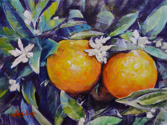 EQOP-T] JAY JACK JUNG (1955) - Original Painting - Still Life Fresh Fruit Oranges