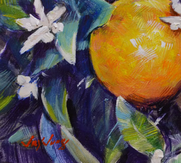 EQOP-T] JAY JACK JUNG (1955) - Original Painting - Still Life Fresh Fruit Oranges