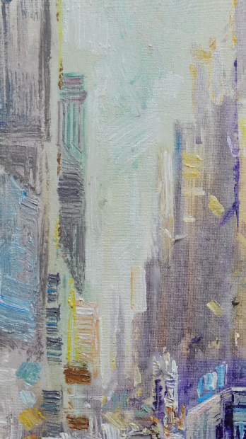 EQOP-C] JAY JACK JUNG (1955) - Original Painting - Cityscape Downtown New York City