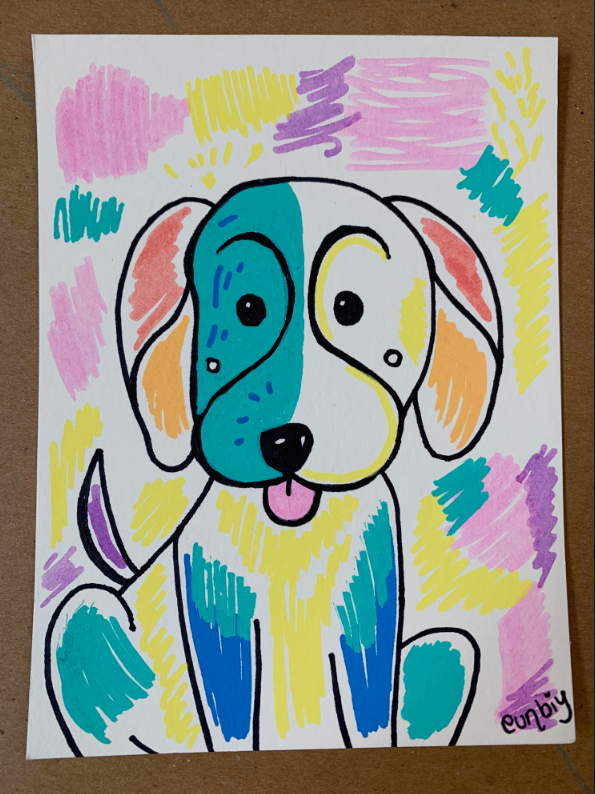 EQOP-X] EUNBIY - Original Painting - Contemporary Pop Art Mixed Media Dog Painting