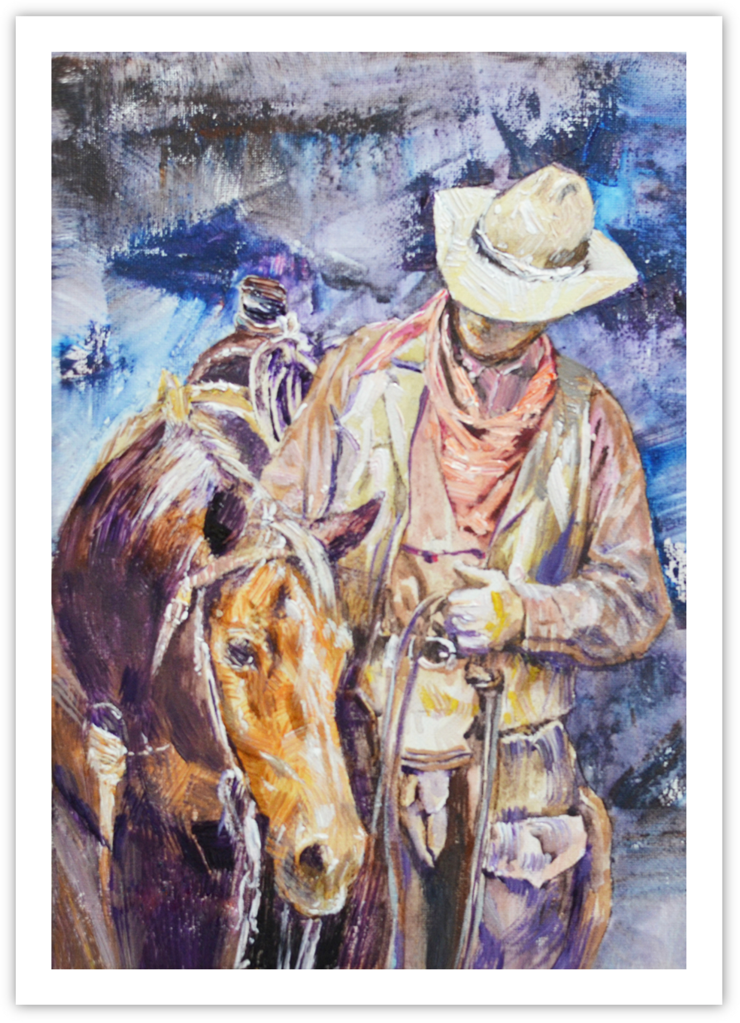 EQLE-F] Limited Edition Paper Print - JAY JACK JUNG (1955) - Cowboy with Horse Painting