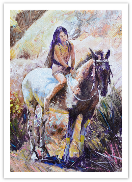 EQLE-F] Limited Edition Paper Print - JAY JACK JUNG (1955) - Native American Indian Woman on Horse