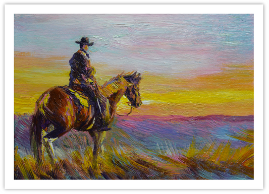 EQLE-F] Limited Edition Paper Print - JAY JACK JUNG (1955) - Cowboy at Sunset Painting