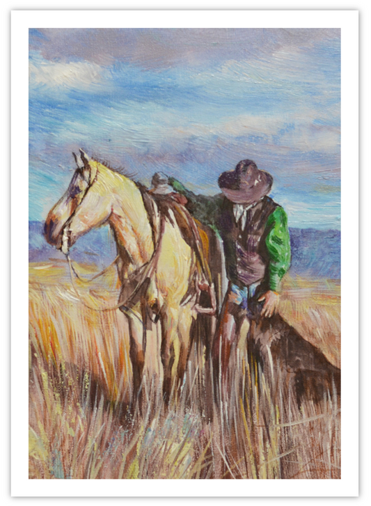 EQLE-F] Limited Edition Paper Print - JAY JACK JUNG (1955) - Cowboy with Horse Painting