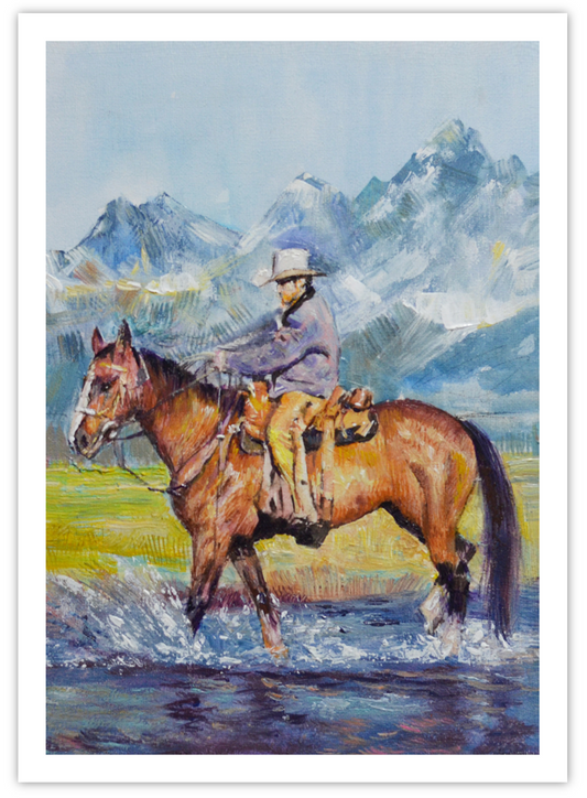 EQLE-F] Limited Edition Paper Print - JAY JACK JUNG (1955) - Cowboy on Horse Painting