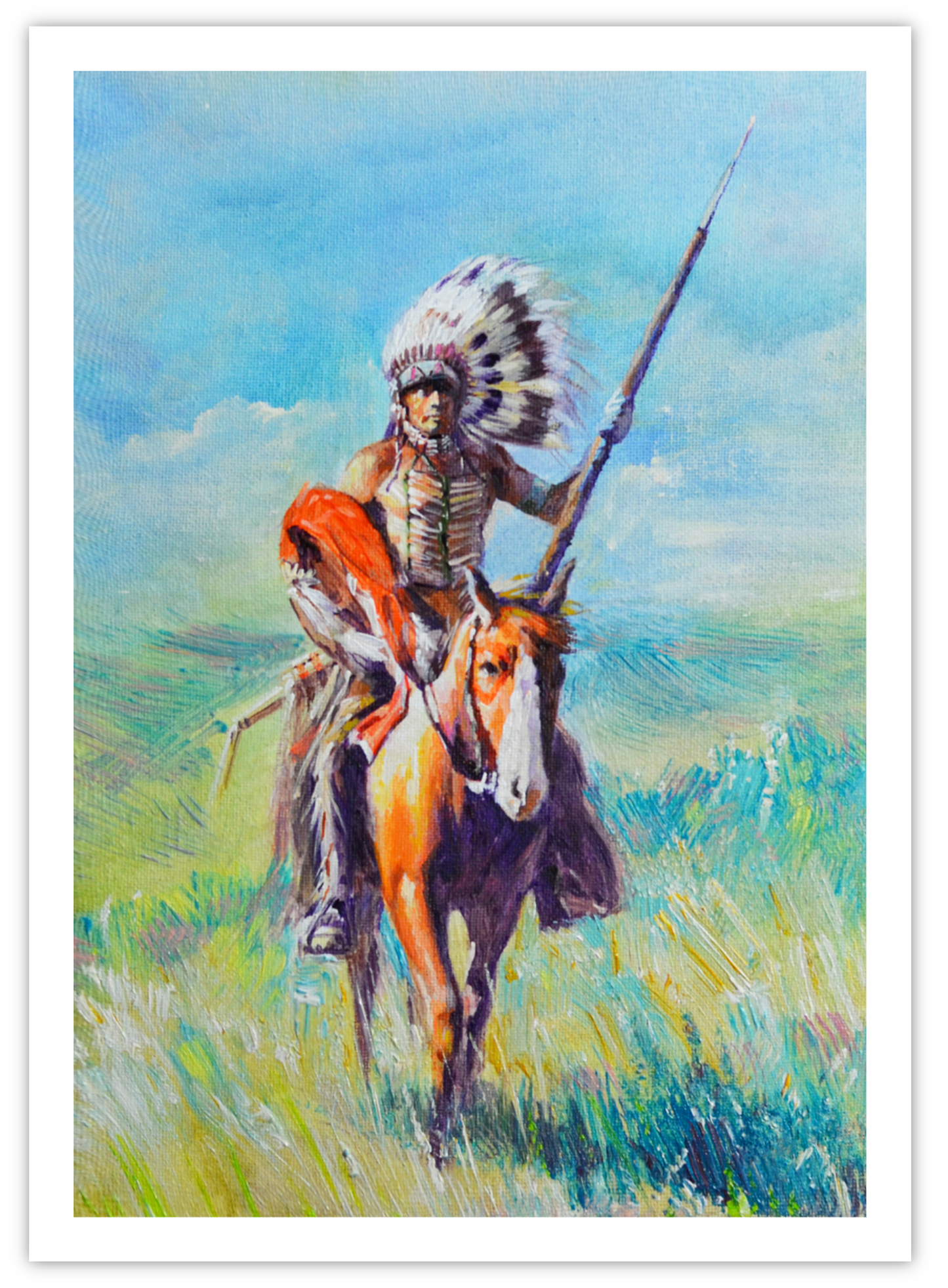 EQLE-F] Limited Edition Paper Print - JAY JACK JUNG (1955) - Native American Indian Warrior on Horse