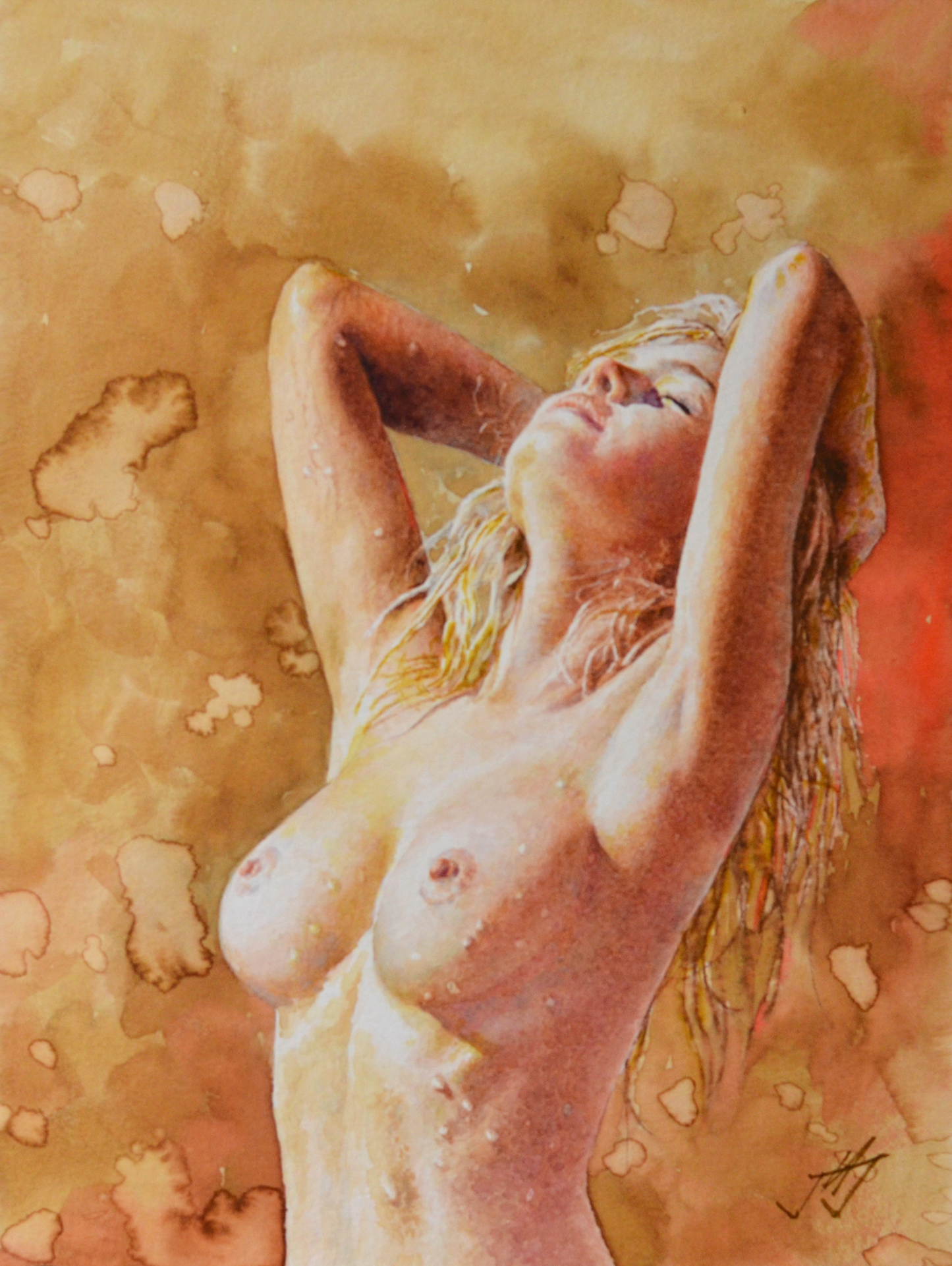 EQOP-N] JAE - Original Painting - Hyperrealism Nude Model Figure Watercolor Painting