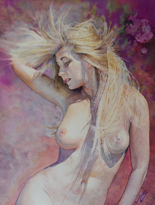 EQOP-N] JAE - Original Painting - Hyperrealism Nude Model Figure Watercolor Painting