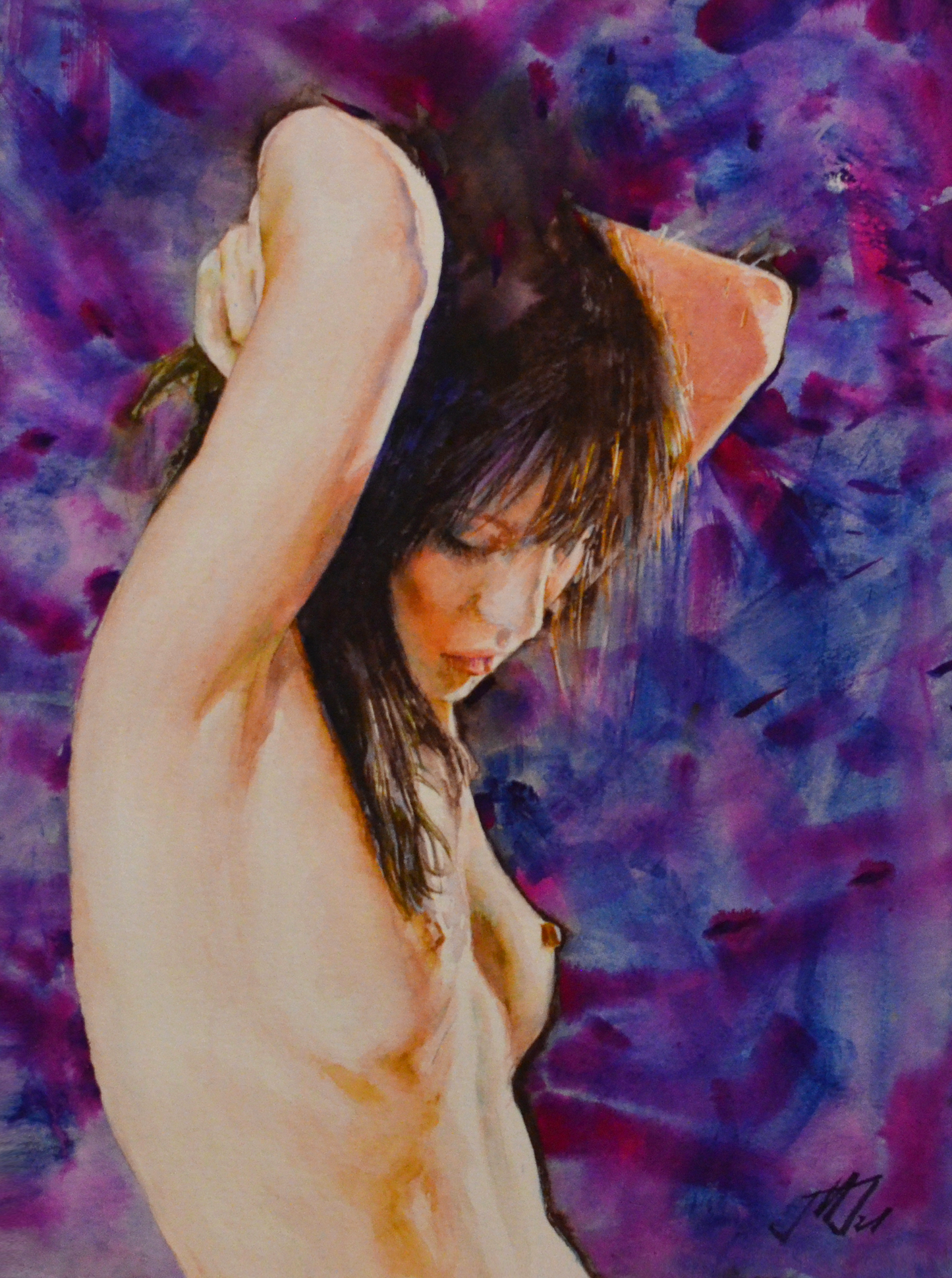 EQOP-N] JAE - Original Painting - Hyperrealism Nude Model Figure Watercolor Painting