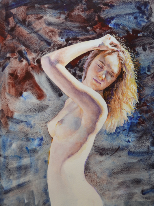 EQOP-N] JAE - Original Painting - Expressionism Nude Model Figure Watercolor Painting