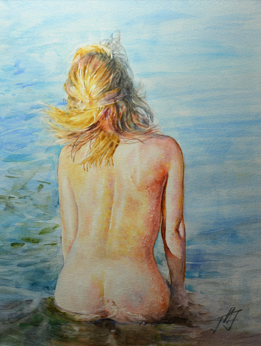 EQOP-N] JAE - Original Painting - Hyperrealism Nude Model Figure Watercolor Painting