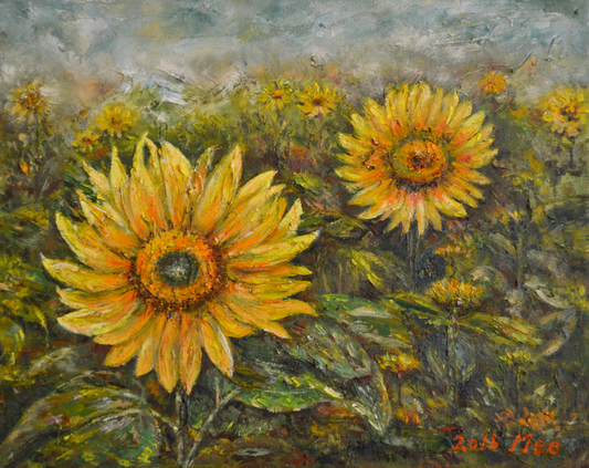 EQOP-R] MEE JUNG - Original Painting - Impressionism Sunflower Garden