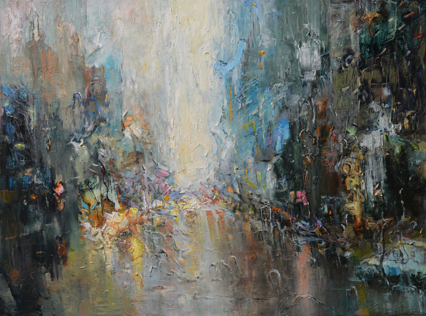 EQOP-A] JAY JACK JUNG (1955) - Original Painting - Abstract New York City Cityscape Painting