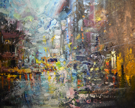 EQOP-C] JAY JACK JUNG (1955) - Original Painting - Abstract Expressionism New York City Cityscape Painting