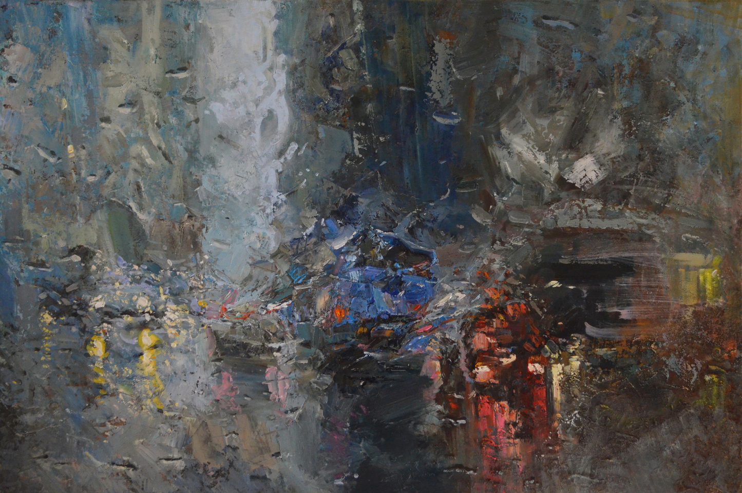 EQOP-C] JAY JACK JUNG (1955) - Original Painting - Abstract Expressionism New York City Cityscape Painting