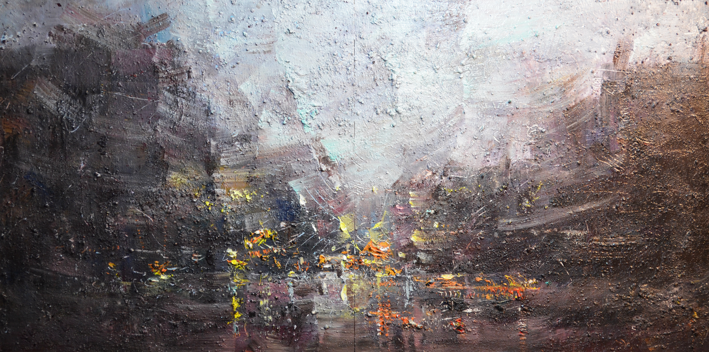 EQOP-A] JAY JACK JUNG (1955) - Original Painting - Abstract Expressionism New York City Cityscape Painting