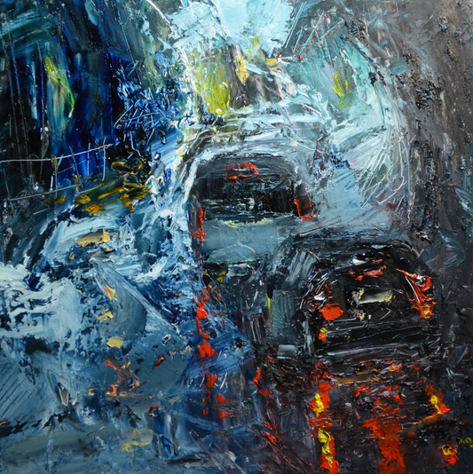 EQOP-C] JAY JACK JUNG (1955) - Original Painting - Abstract Expressionism New York Cityscape Painting