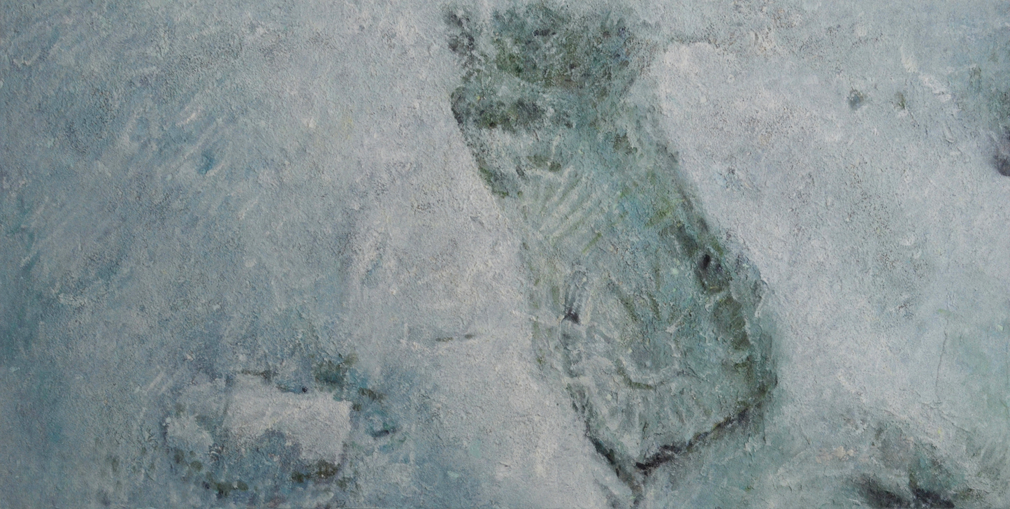 EQOP-L] JAY JACK JUNG (1955) - Original Painting - Realism Snow Footprints Landscape Painting