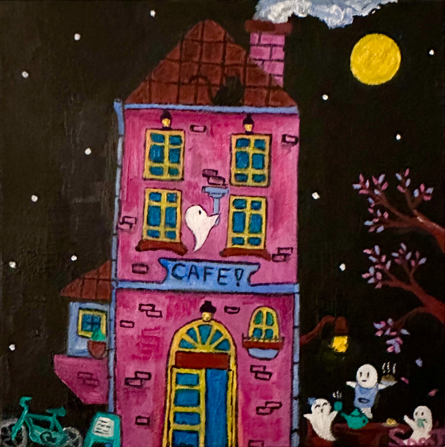 EQOP-Y] SAM JUNG - Original Painting - Ghost Cafe Fantasy