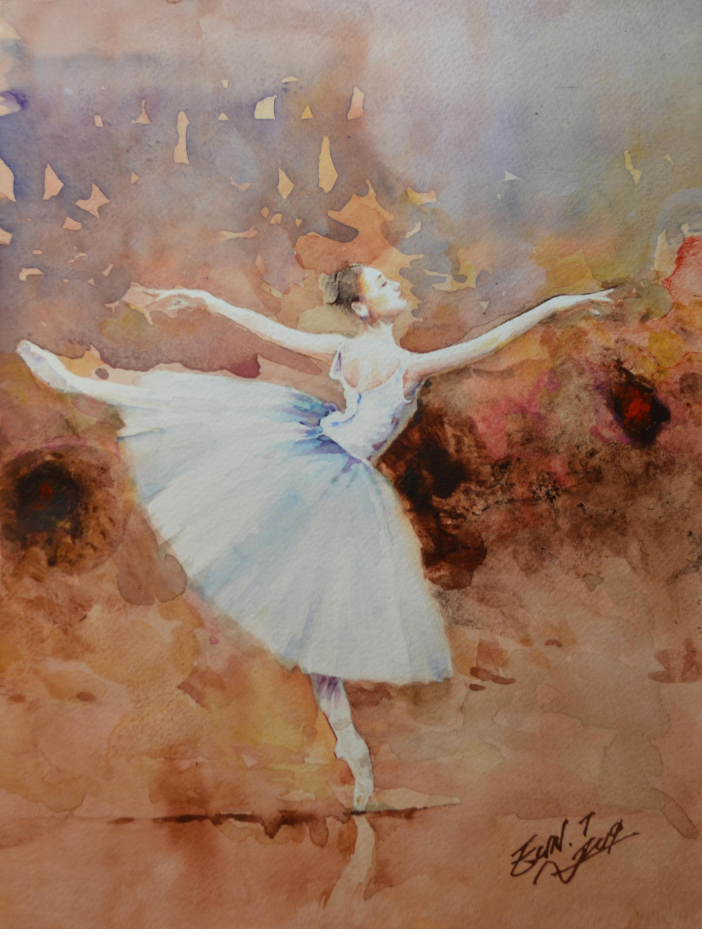 EQOP-B] EUN - Original Painting - Expressionism Ballerina Figure Watercolor Painting