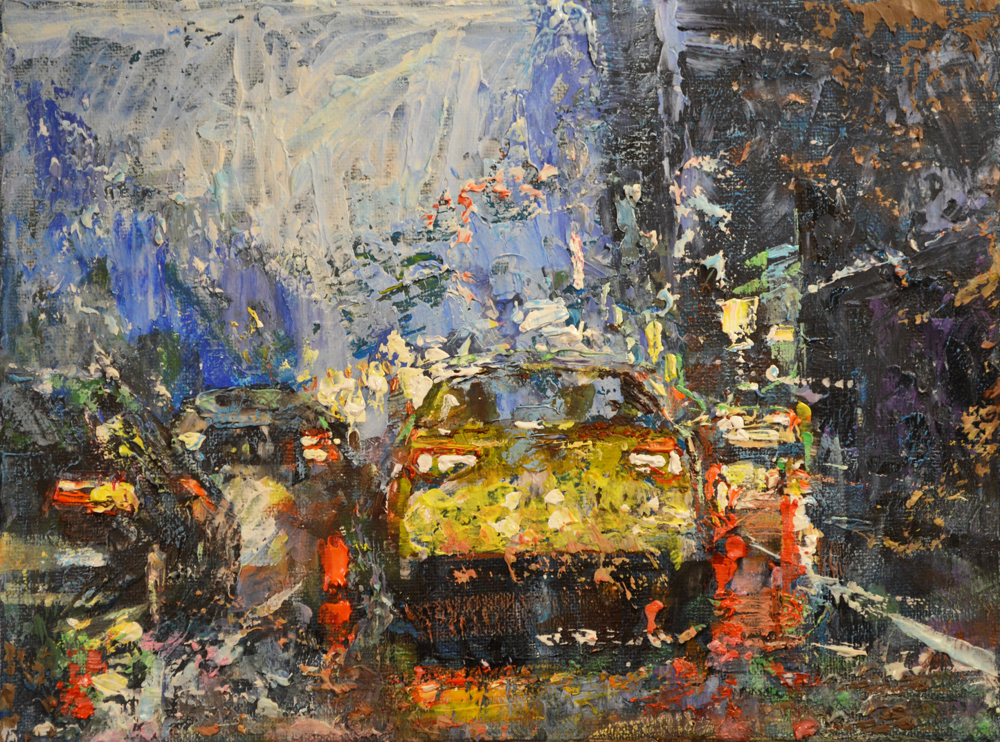 EQOP-C] JAY JACK JUNG (1955) - Original Painting - Expressionism Downtown New York Cityscape