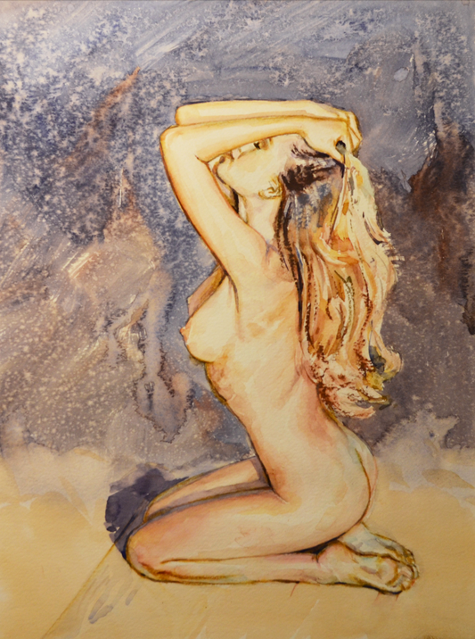 EQOP-N] JAE - Original Painting - Expressionism Nude Model Figure Watercolor Painting