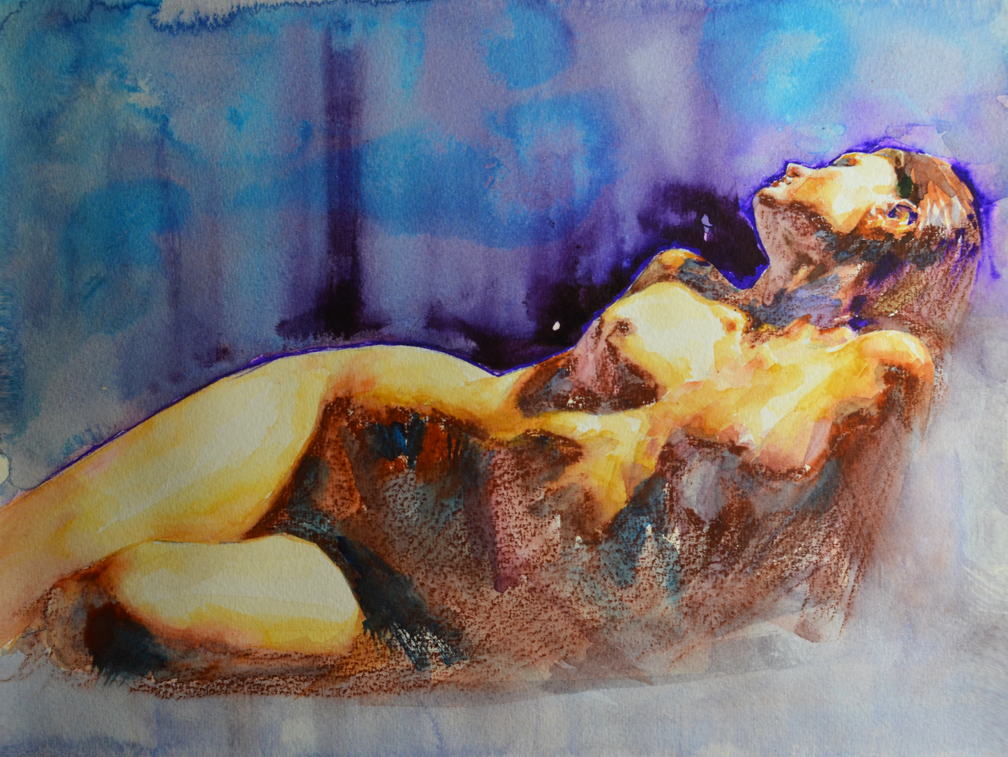 EQOP-N] JAE - Original Painting - Expressionism Nude Model Figure Watercolor Painting