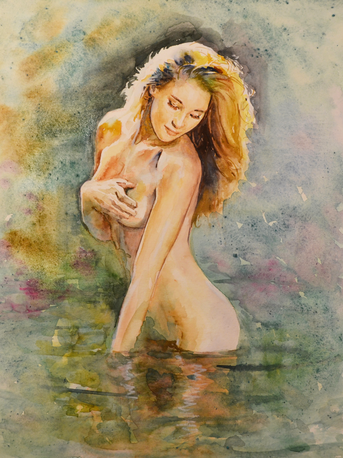 EQOP-N] JAE - Original Painting - Expressionism Nude Model Figure Watercolor Painting