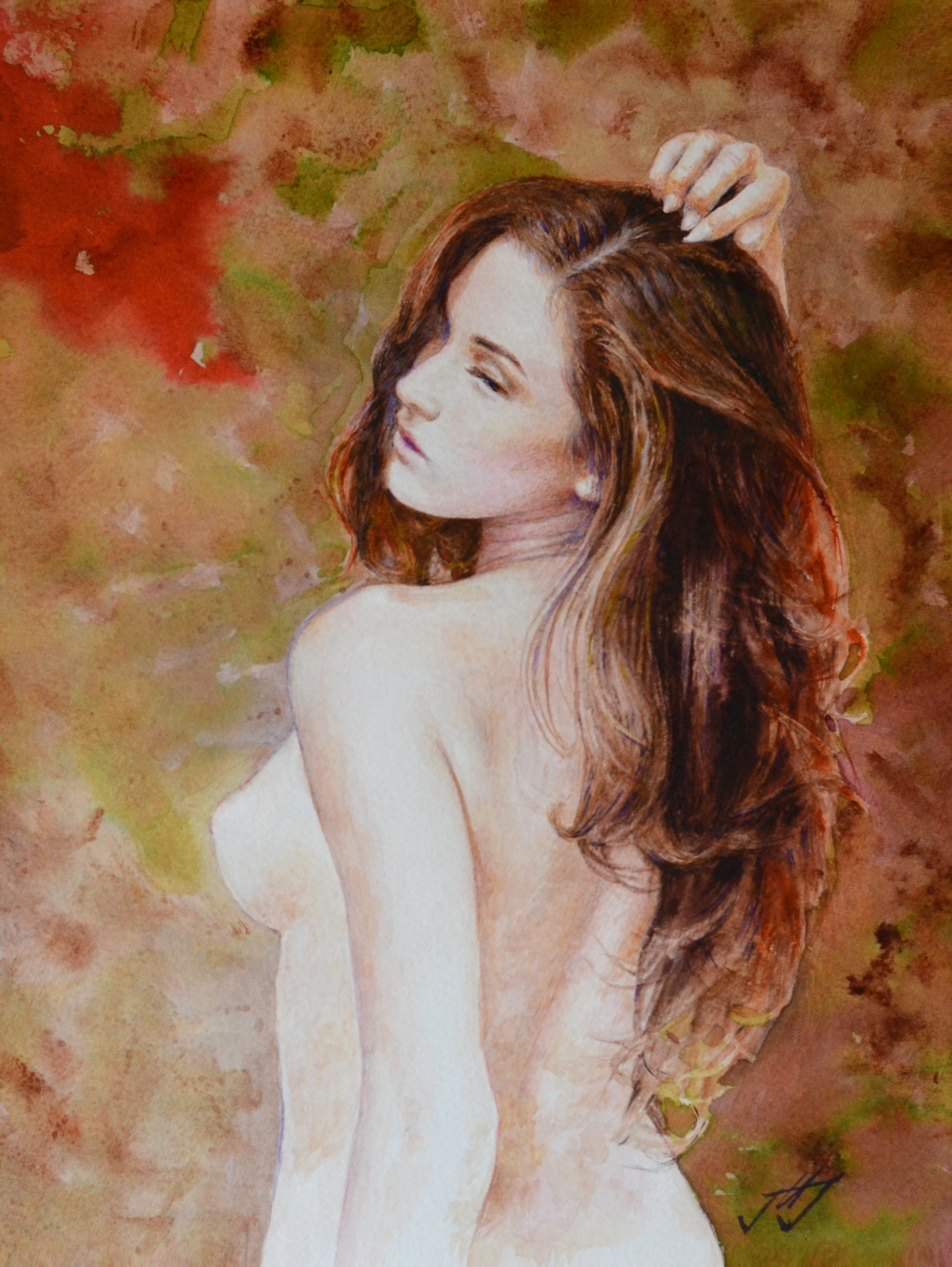 EQOP-N] JAE - Original Painting - Hyperrealism Nude Model Figure Watercolor Painting