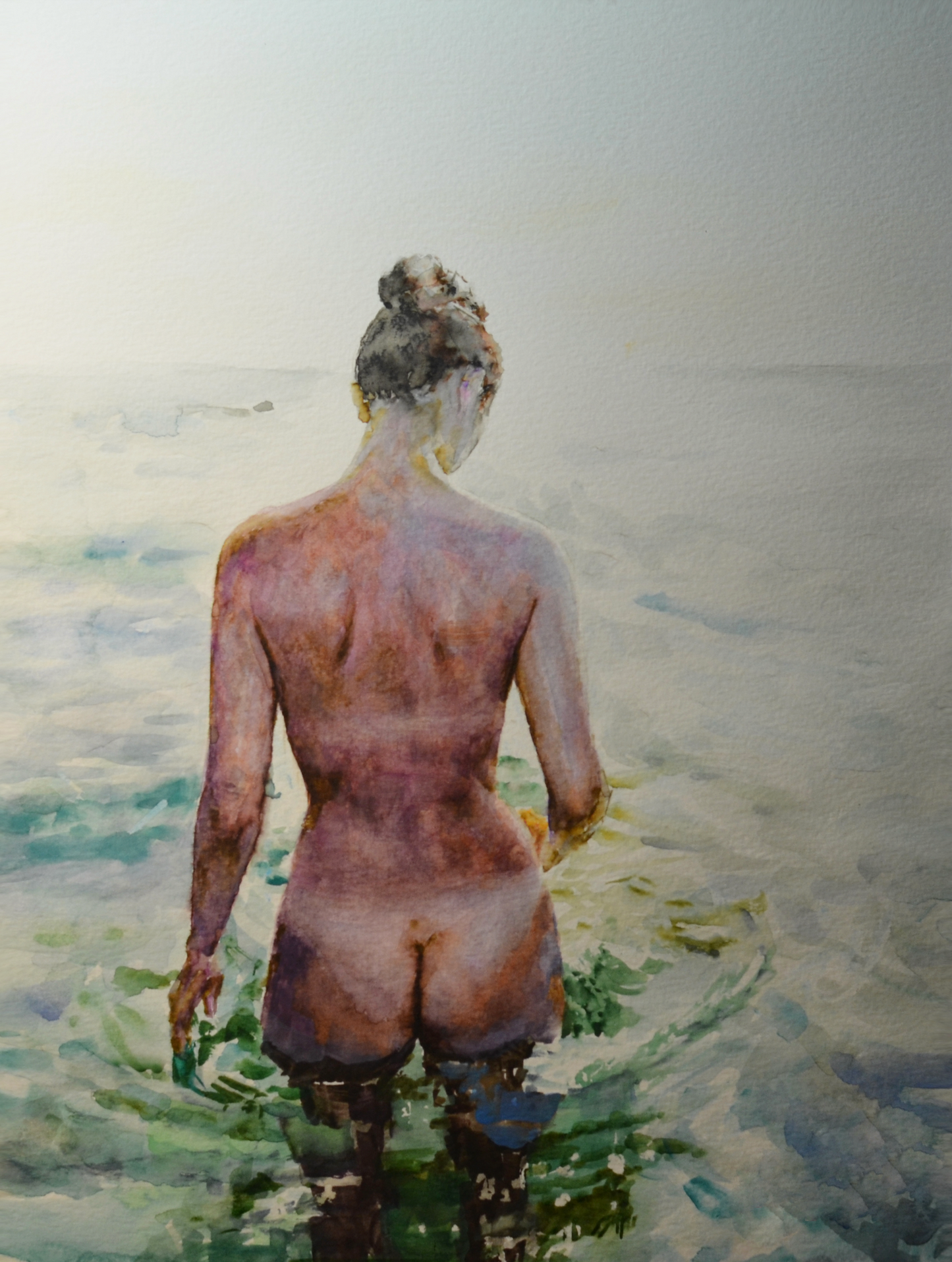 EQOP-N] JAE - Original Painting - Expressionism Nude Model Figure Watercolor Painting