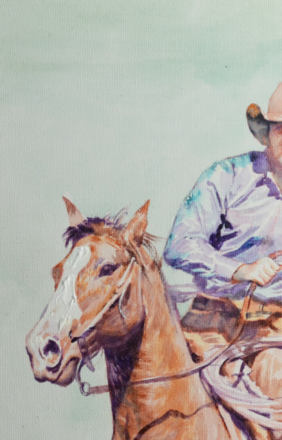 EQOP-F] JAY JACK JUNG (1955) - Original Painting - Expressionism Cowboy on Horse