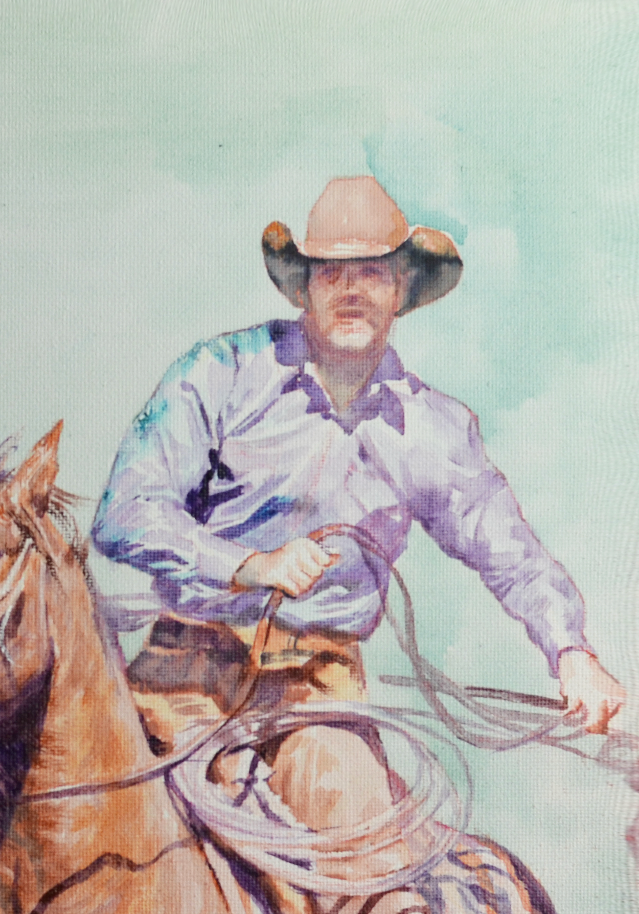 EQOP-F] JAY JACK JUNG (1955) - Original Painting - Expressionism Cowboy on Horse