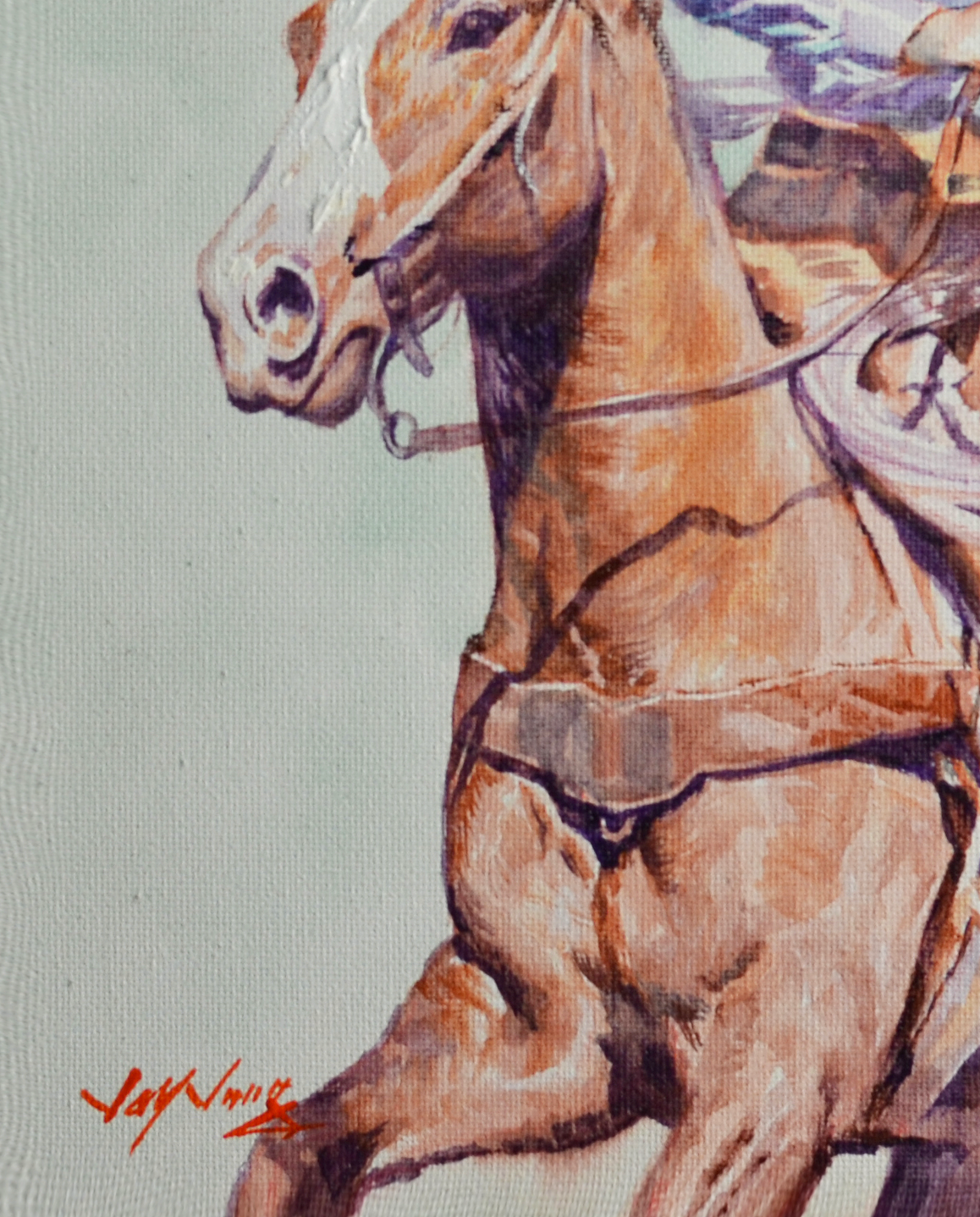 EQOP-F] JAY JACK JUNG (1955) - Original Painting - Expressionism Cowboy on Horse