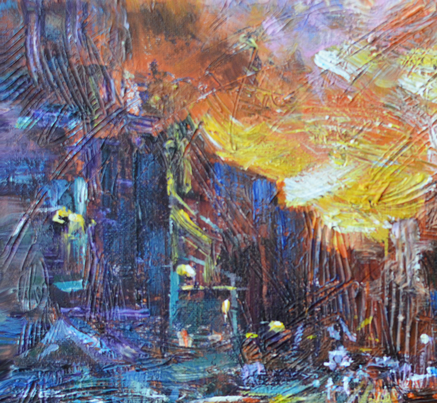 EQOP-C] JAY JACK JUNG (1955) - Original Painting - Cityscape Sunset Downtown New York City