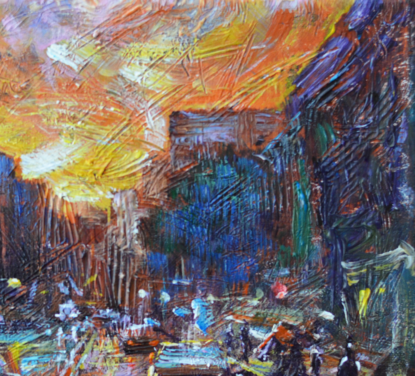 EQOP-C] JAY JACK JUNG (1955) - Original Painting - Cityscape Sunset Downtown New York City