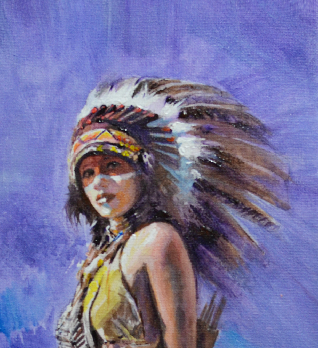 EQOP-F] JAY JACK JUNG (1955) - Original Painting - Realism Native American Indian Warrior