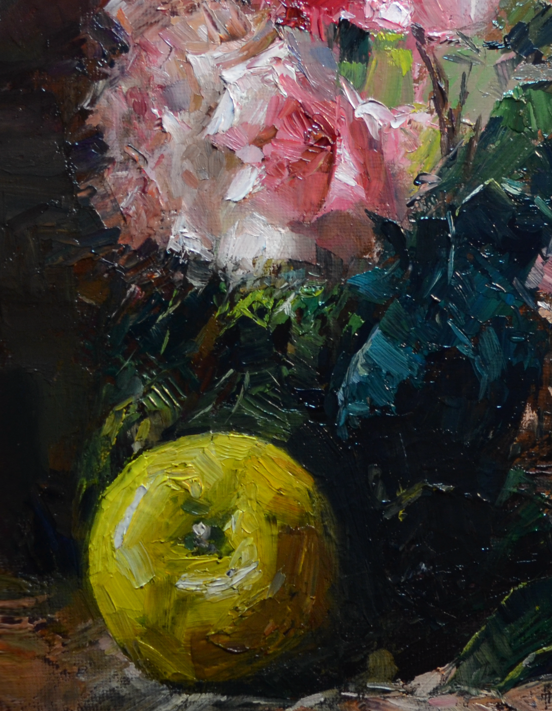 EQOP-R] JAY JACK JUNG (1955) - Original Painting - Still Life Flower Vase and Fruit