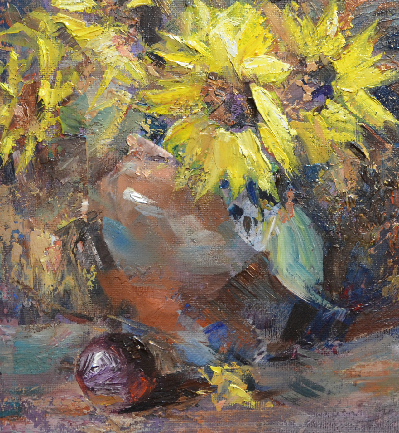 EQOP-R] JAY JACK JUNG (1955) - Original Painting - Still Life Sunflower Vase