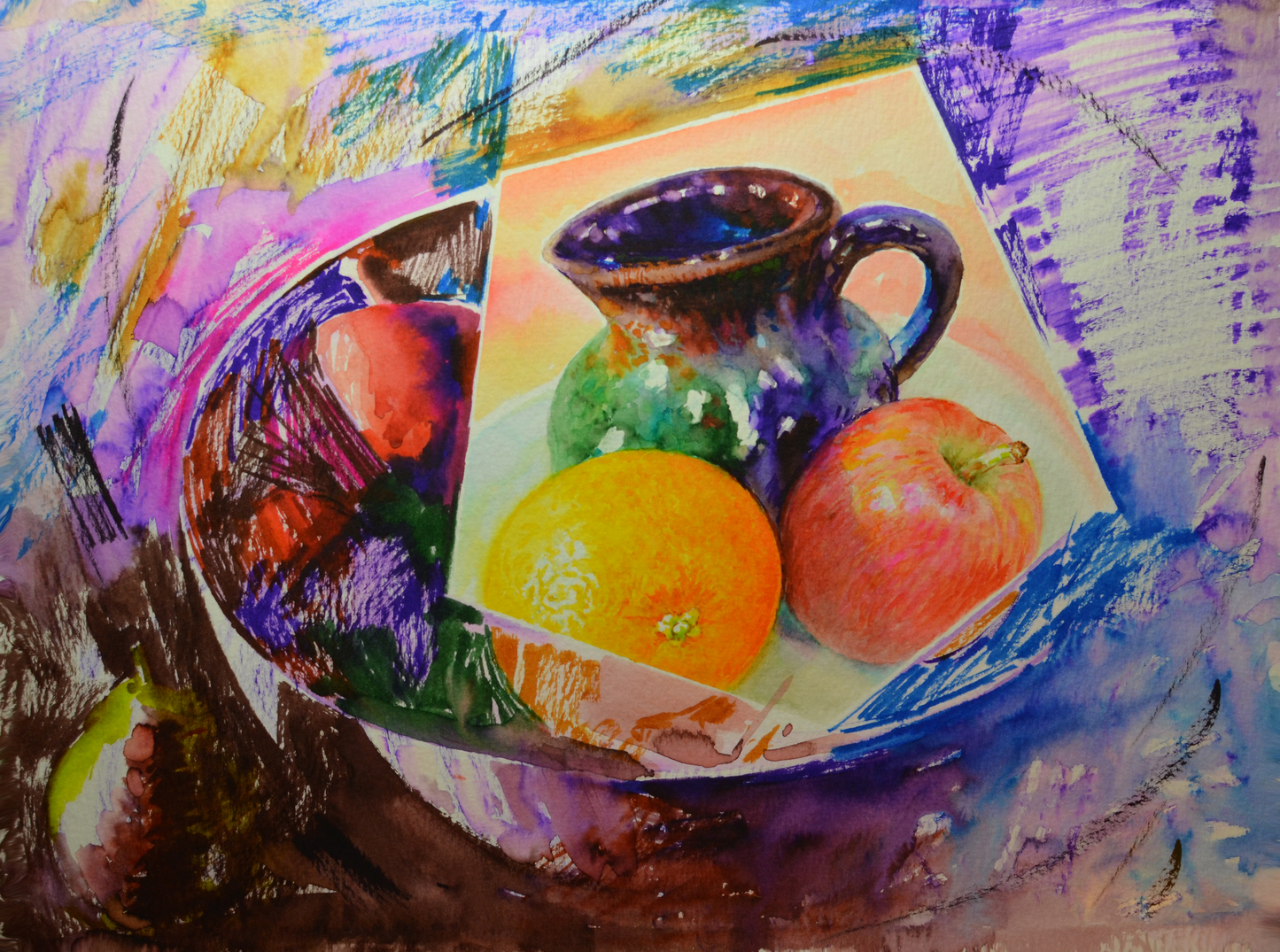 EQOP-T] JAY JACK JUNG (1955) - Original Painting - Still Life Fresh Fruit and Jug