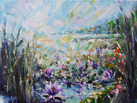 EQOP-L] JAY JACK JUNG (1955) - Original Painting - Flower Pond Landscape