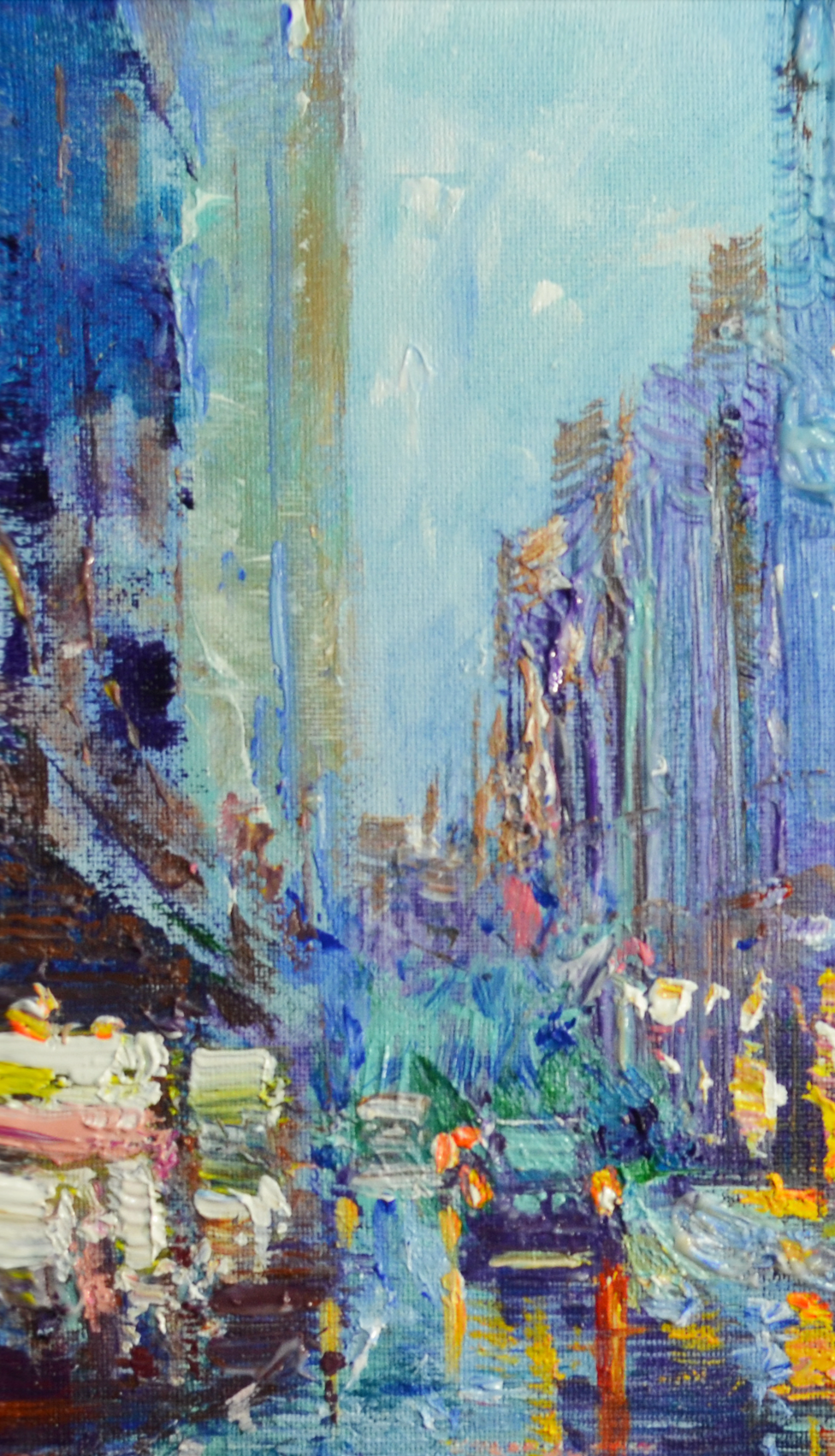 EQOP-C] JAY JACK JUNG (1955) - Original Painting - Cityscape Downtown New York City