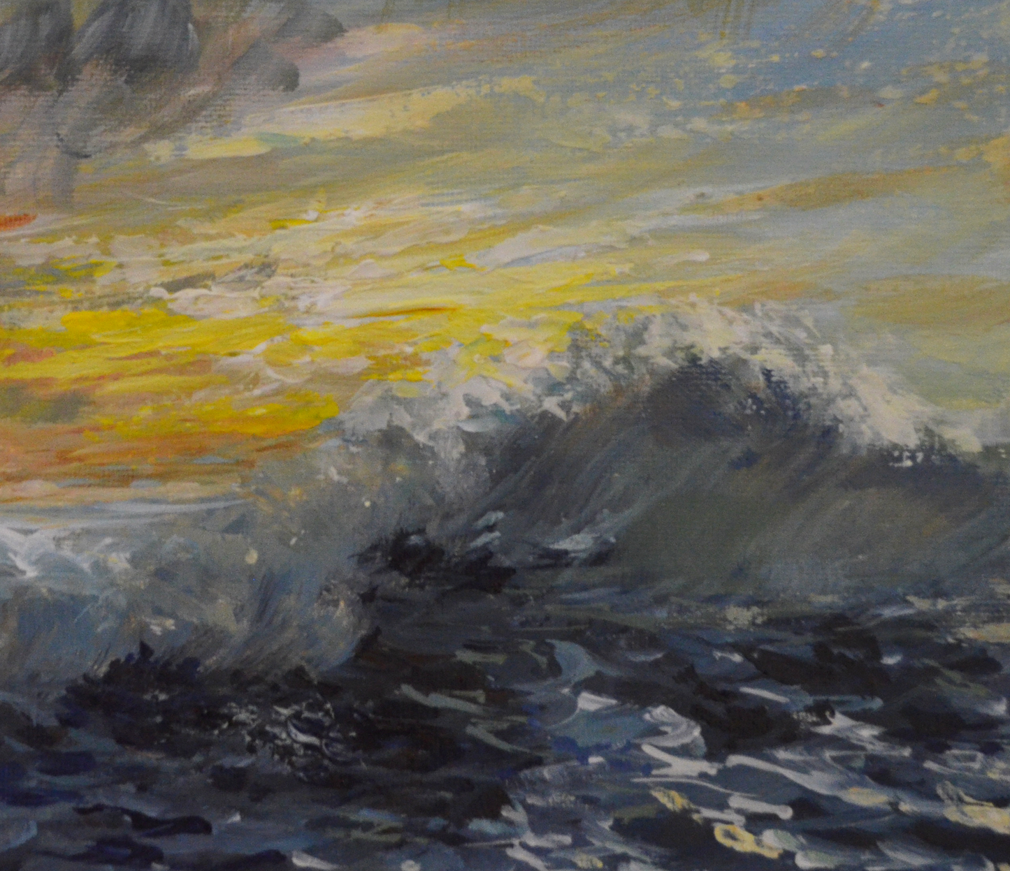 EQOP-S] JAY JACK JUNG (1955) - Original Painting - Sunset Wave Seascape