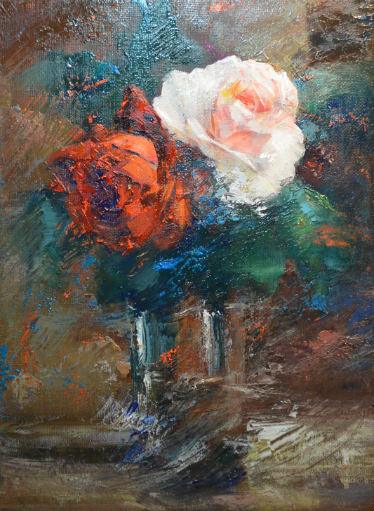 EQOP-R] JAY JACK JUNG (1955) - Original Painting - Still Life Rose Flower Vase