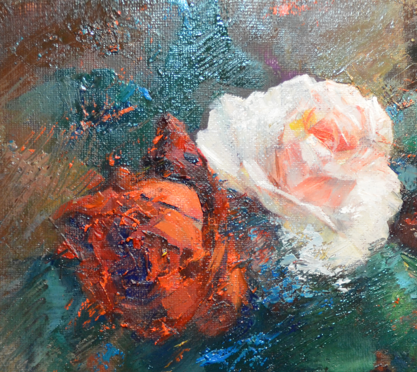 EQOP-R] JAY JACK JUNG (1955) - Original Painting - Still Life Rose Flower Vase