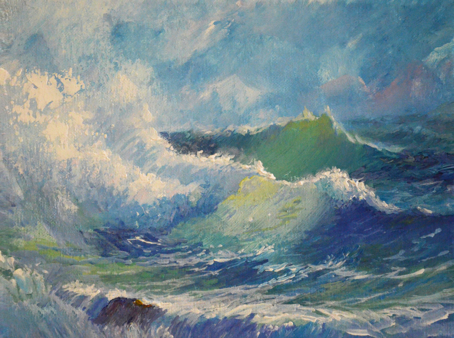 EQOP-S] JAY JACK JUNG (1955) - Original Painting - Crushing Waves Seascape