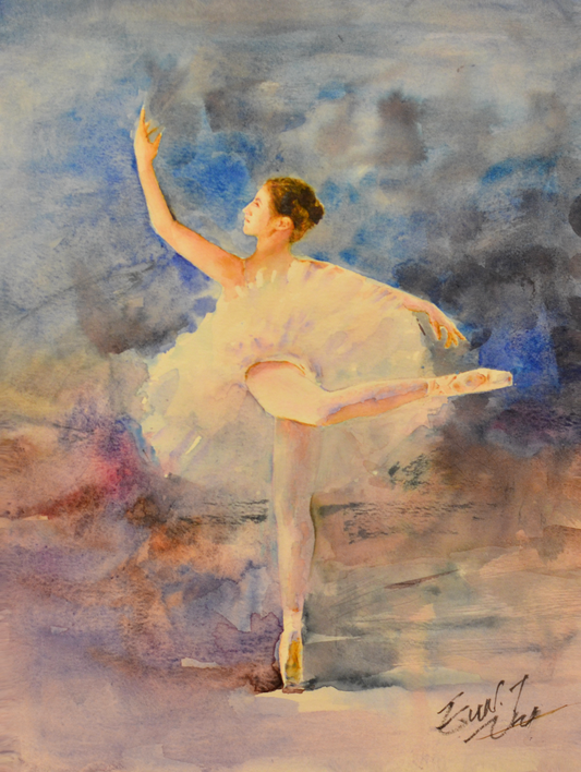 EQOP-B] EUN - Original Painting - Expressionism Ballerina Figure Watercolor Painting