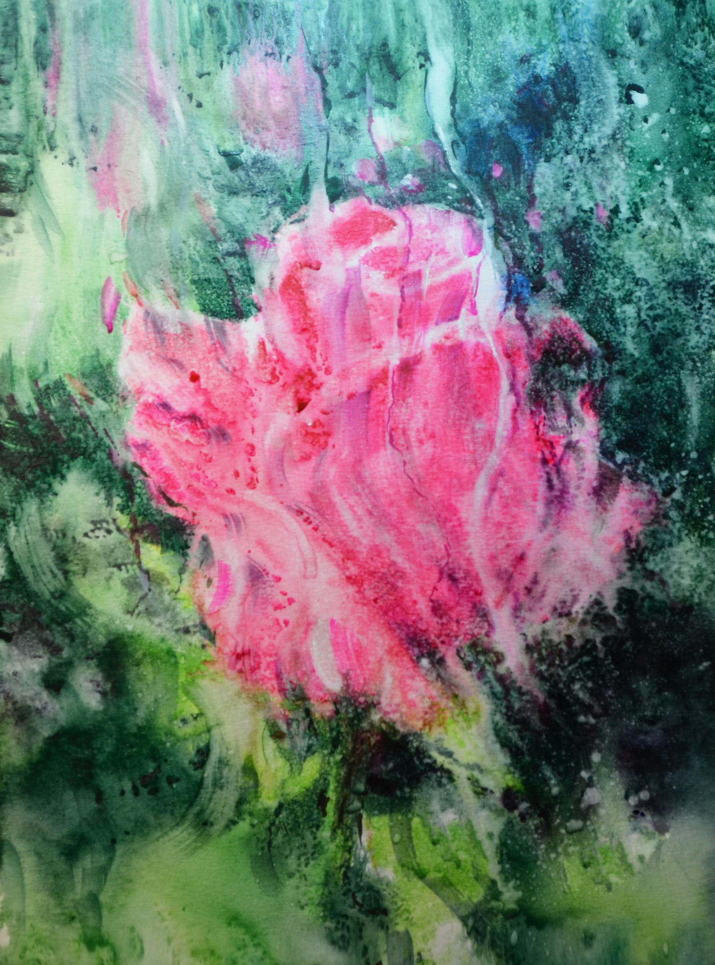 EQOP-R] JAY JACK JUNG (1955) - Original Painting - Expressionism Pink Rose Flower